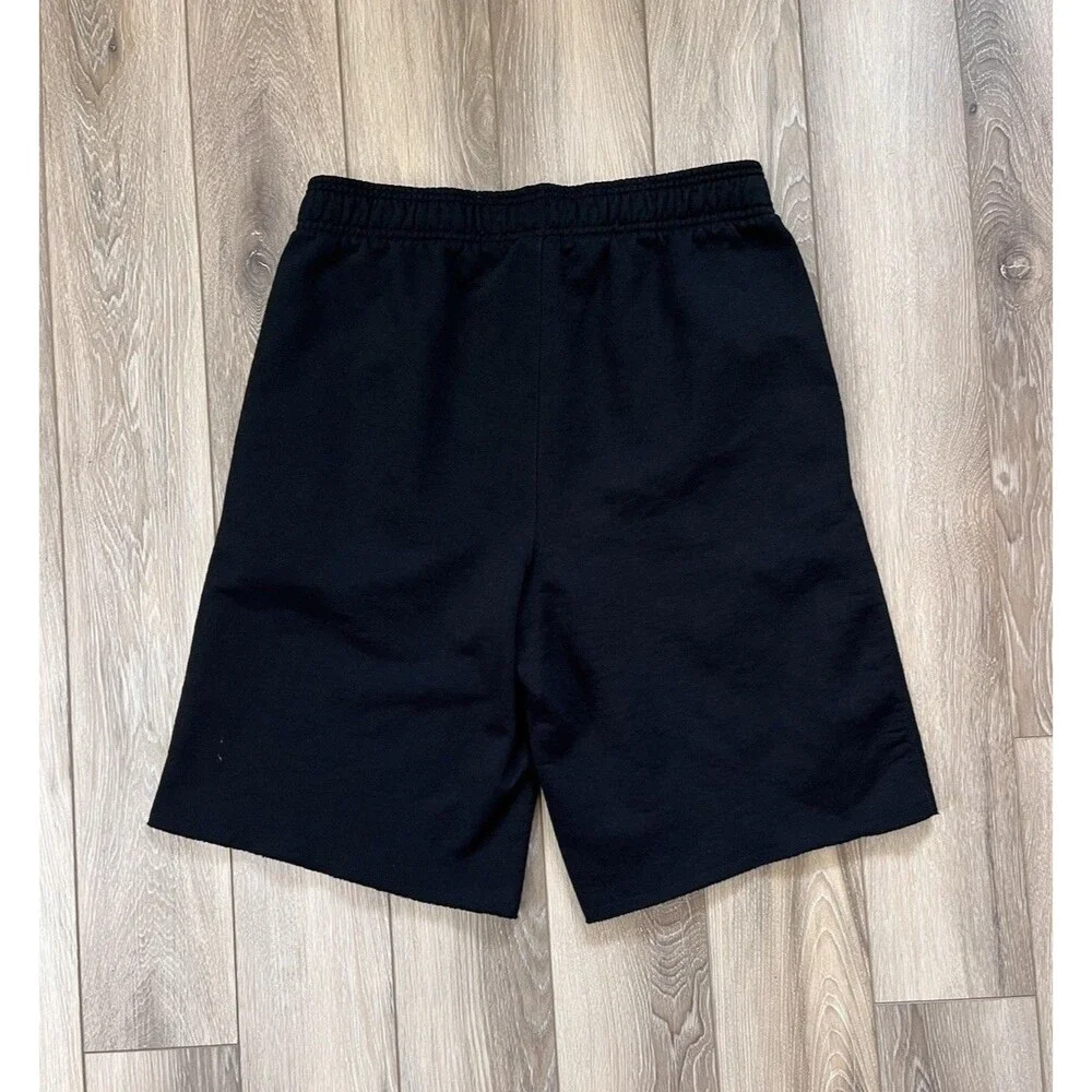 Champion Men’s Fleece Shorts Sz L Black Vertical Script Logo Drawstring Athletic